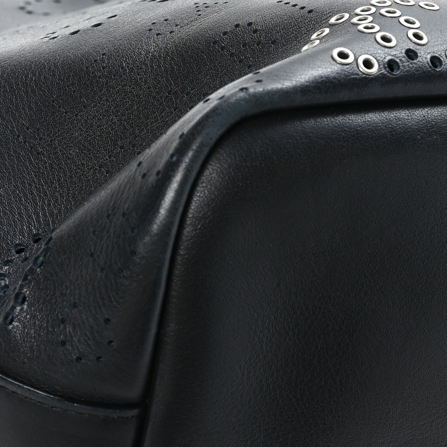 Calfskin Tweed Small Logo Eyelets Shopping Tote Black