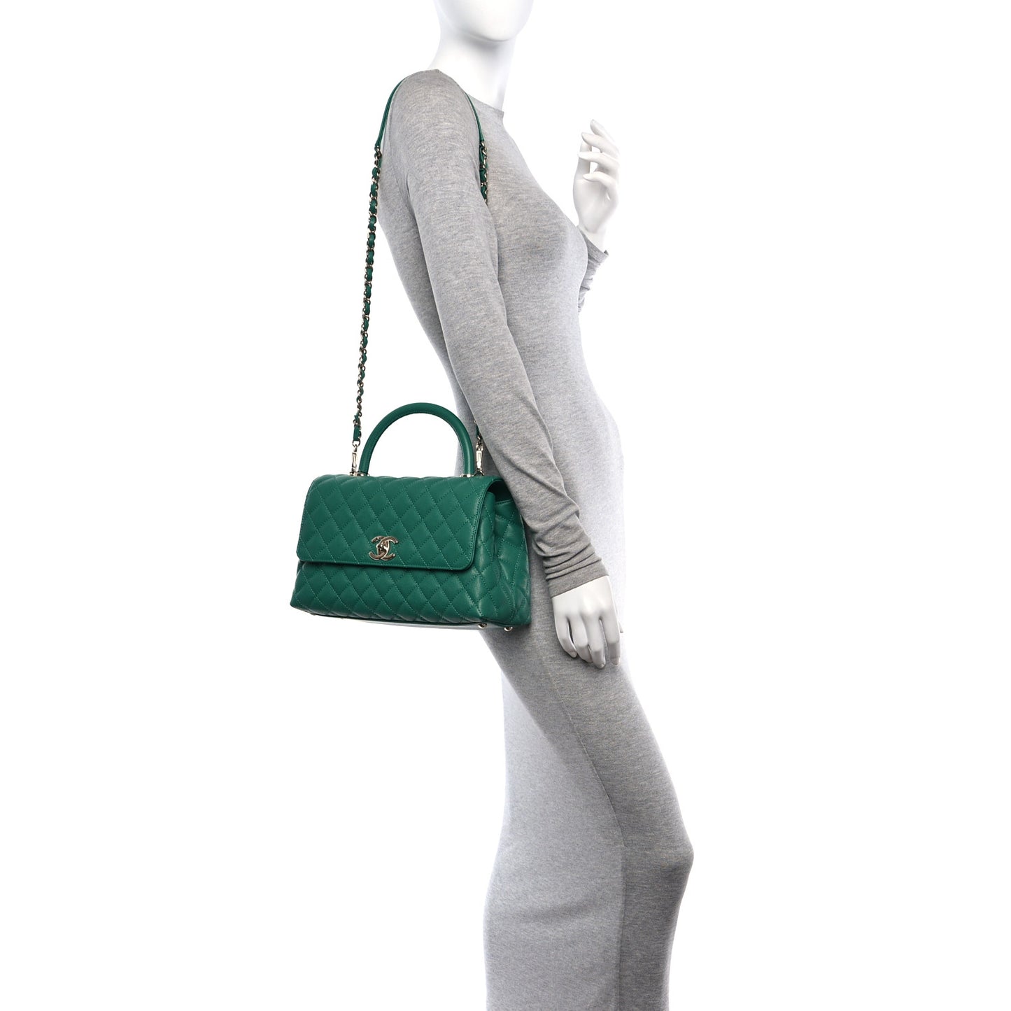 Caviar Quilted Small Coco Handle Flap Green
