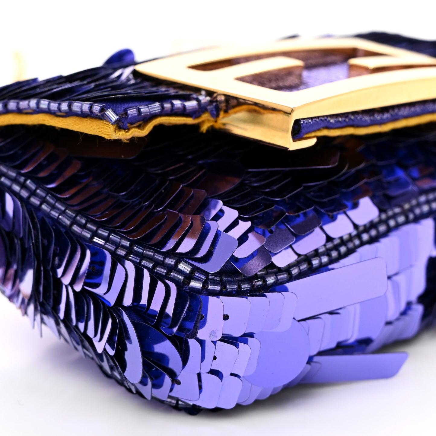 Sequin Paillettes Shiny Nappa Sex and the City Nano Maxi Buckle Baguette Charm Viola Purple