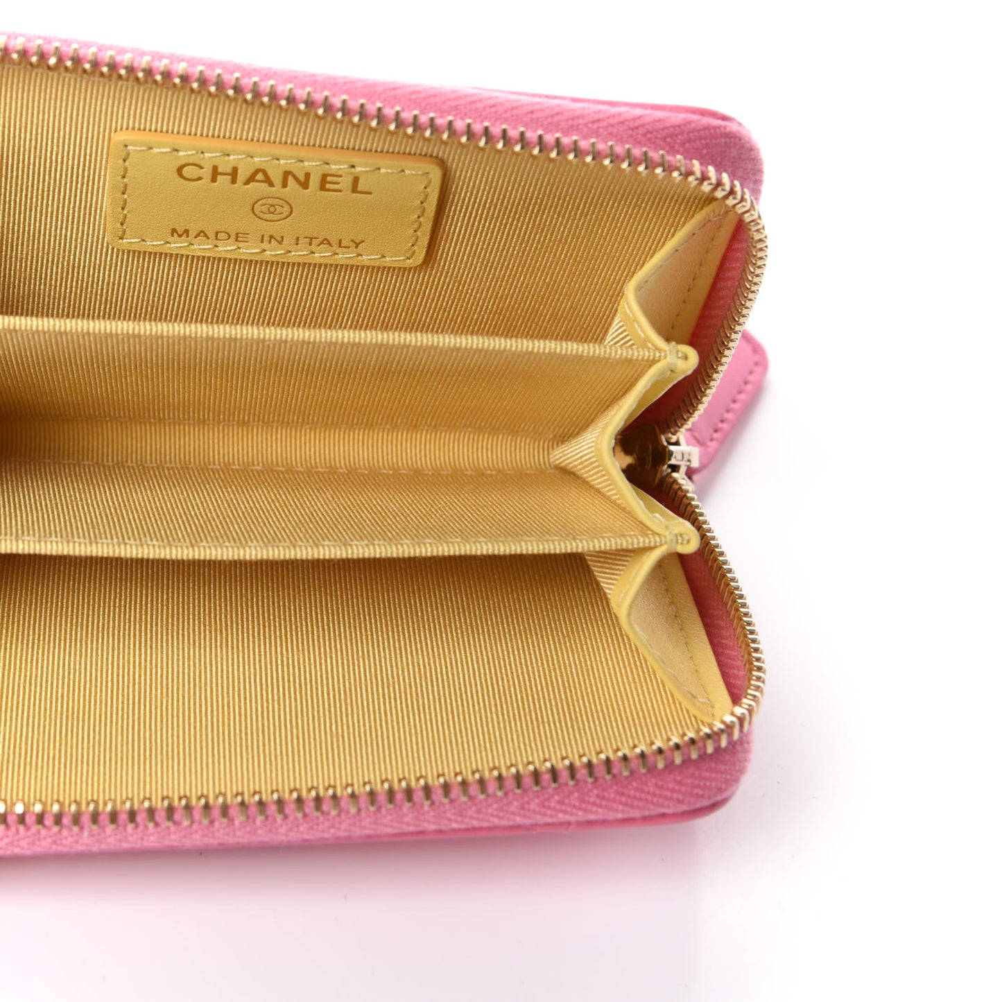Lambskin Quilted Zip Around Coin Purse Wallet Pink Yellow