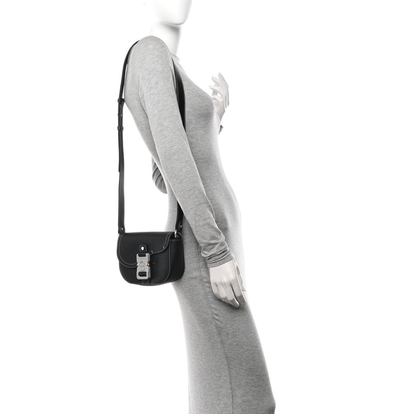 Grained Calfskin Saddle Messenger Bag With Strap Black