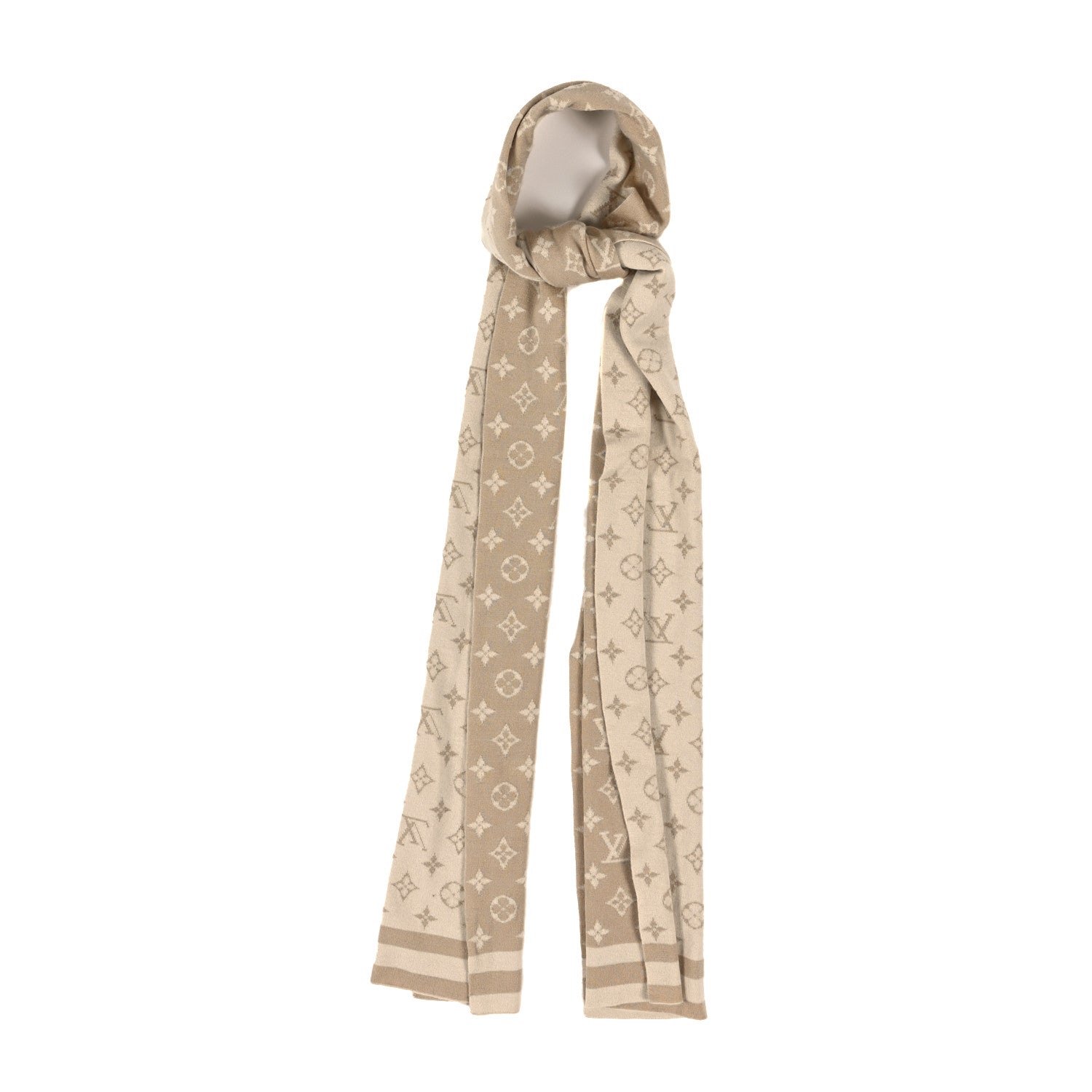 Louis Vuitton Cashmere Silk Monogram Scarf Beige 1351691