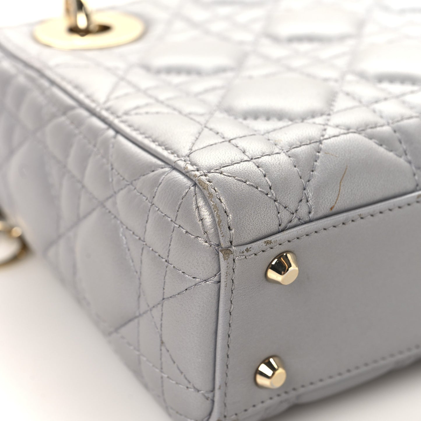 Metallic Lambskin Cannage Mini Lady Dior Grey