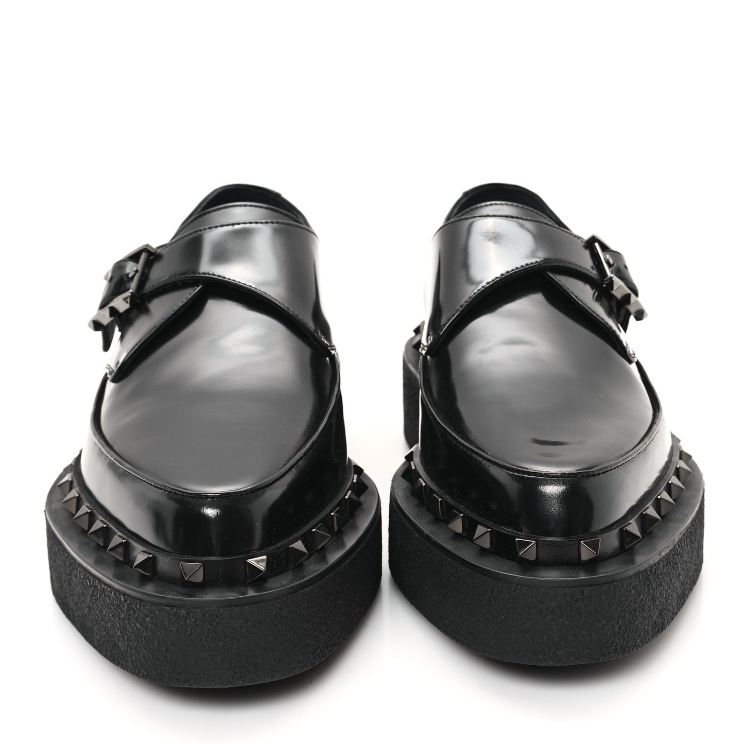 Calfskin Rockstud Mens M-Way Single Monk Loafers 42 Black