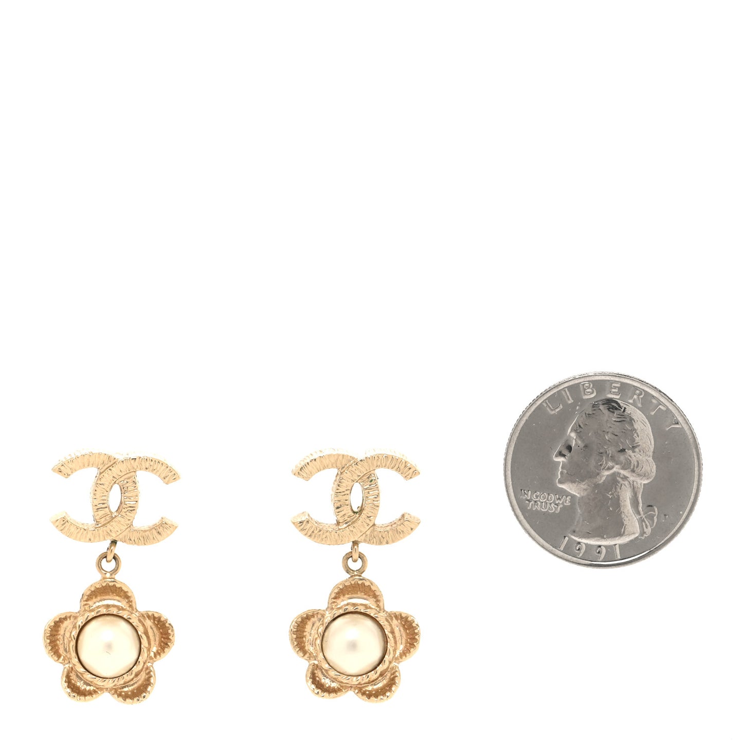 Pearl CC Flower Drop Earrings Gold