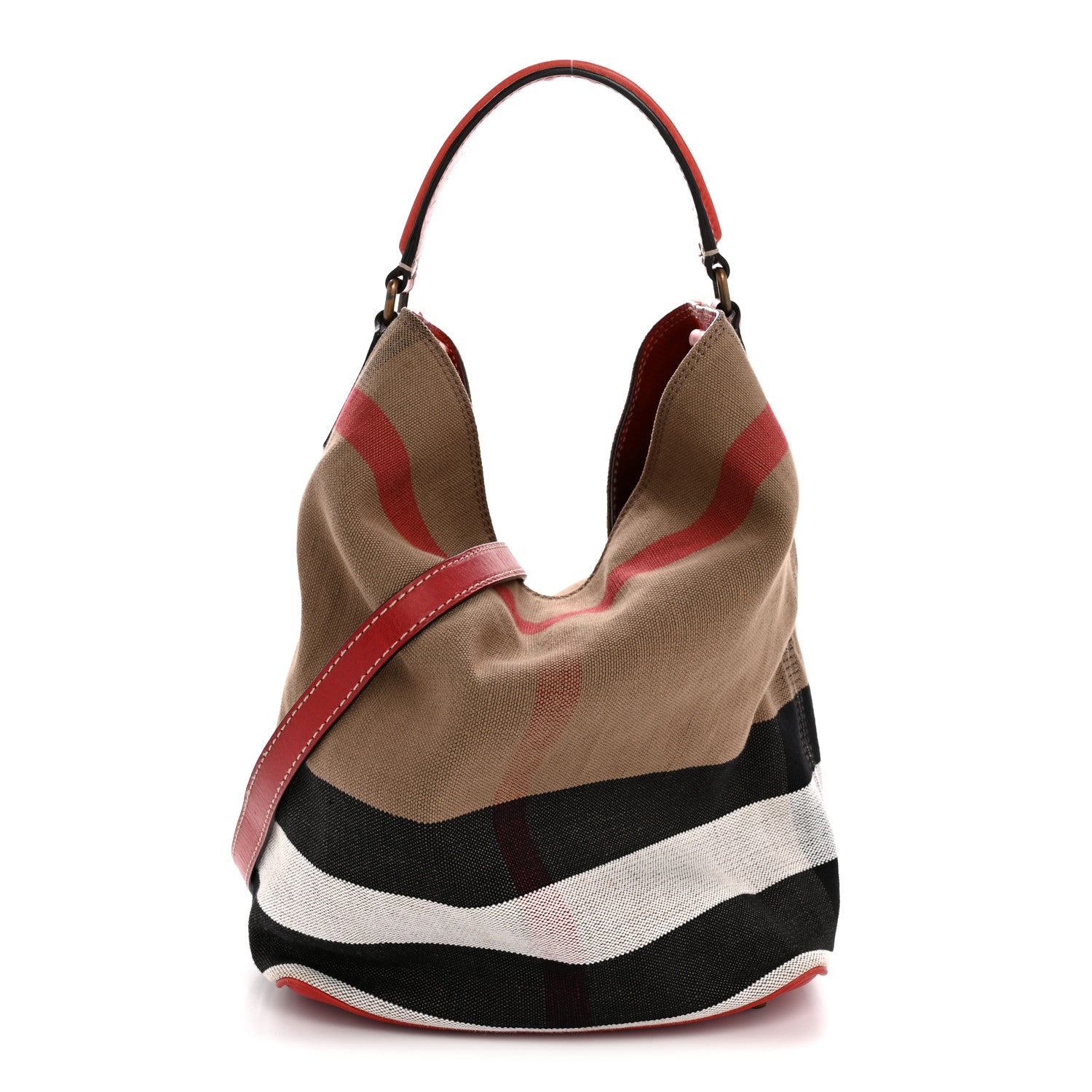 Burberry Canvas Mega Check Medium Susanna Hobo Cadmium Red 1814629