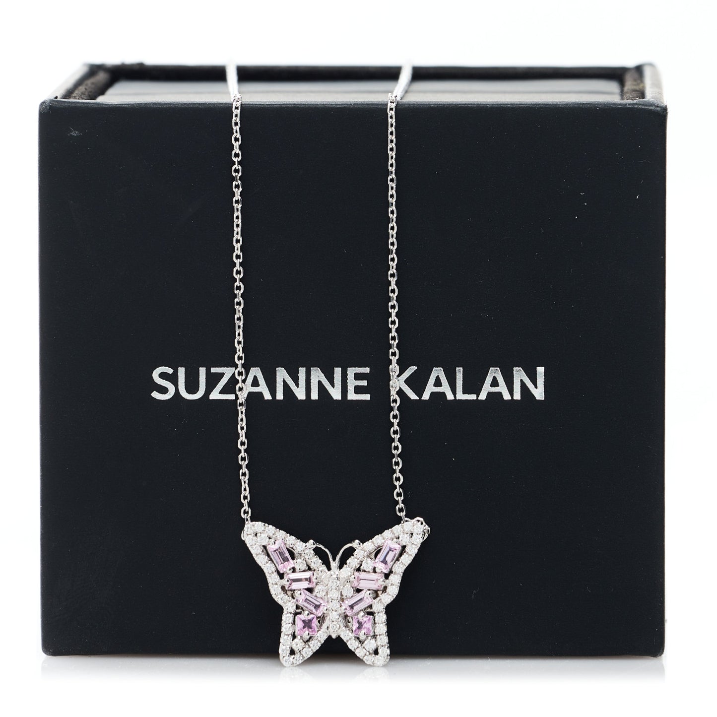 18K White Gold Diamond Pink Sapphire Butterfly Pendant Necklace