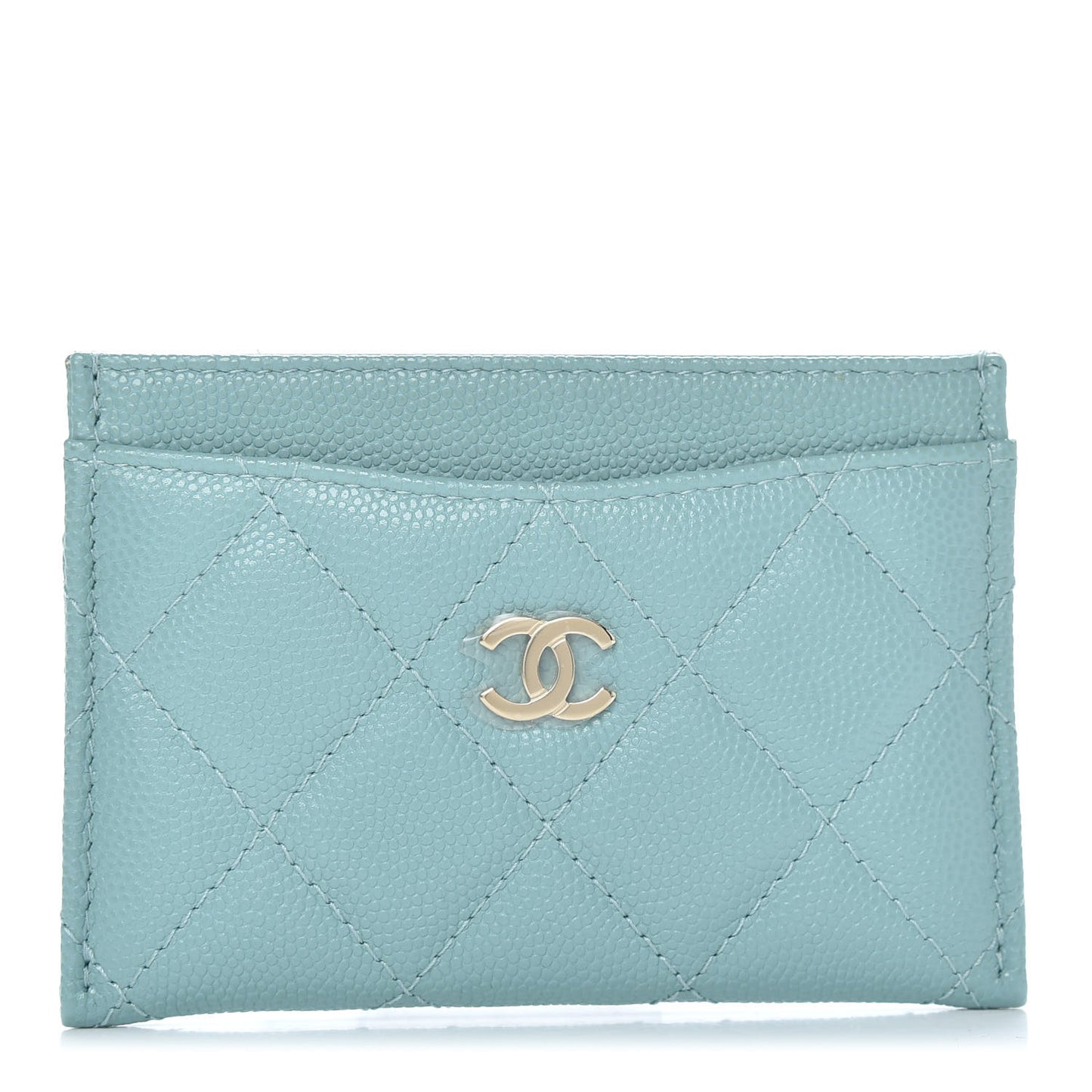 Caviar Quilted Card Holder Light Blue