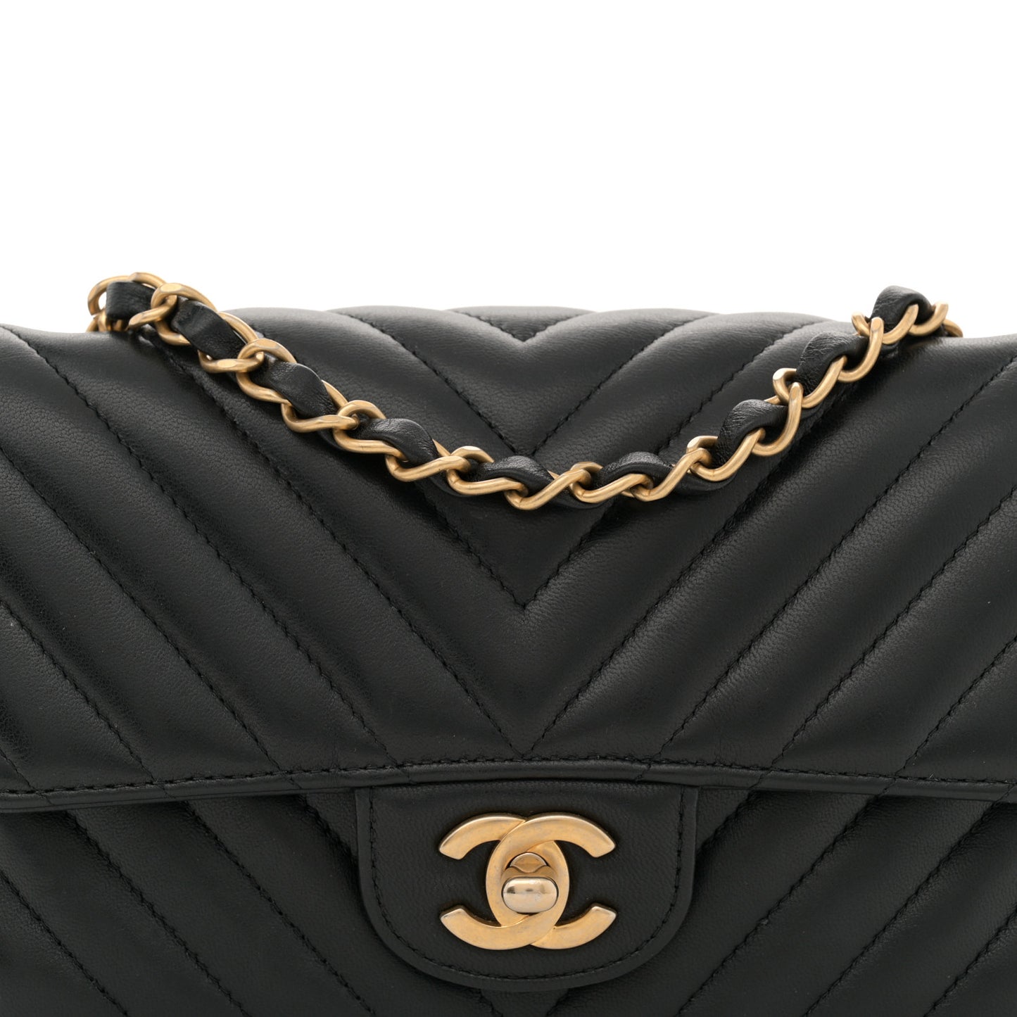 Lambskin Chevron Quilted Mini Rectangular Flap Black
