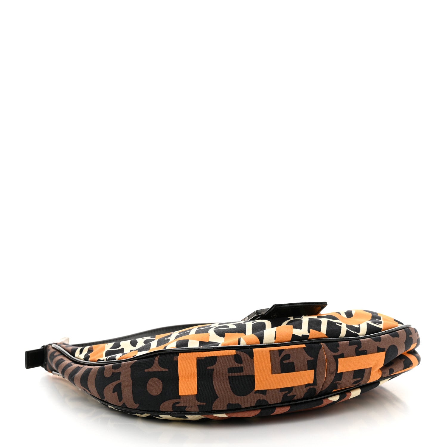 Fendi Nylon Patent Half Moon Baguette Black Brown Orange 4 of 9