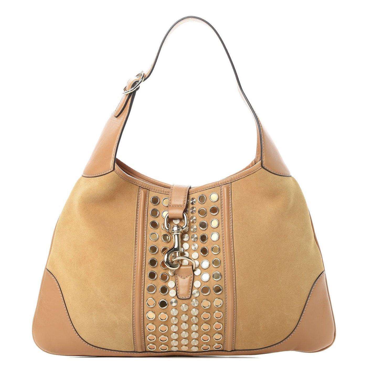 Suede Studded Jackie O Bouvier Hobo Light Brown