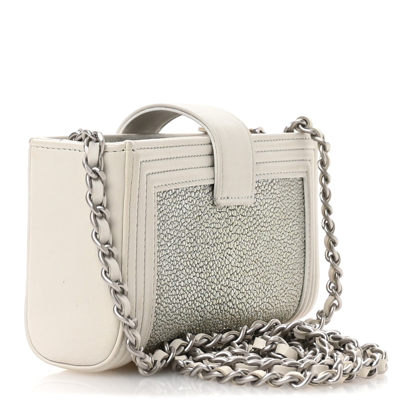 Metallic Galuchat Stingray Lambskin Mini Clutch With Removable Chain Silver