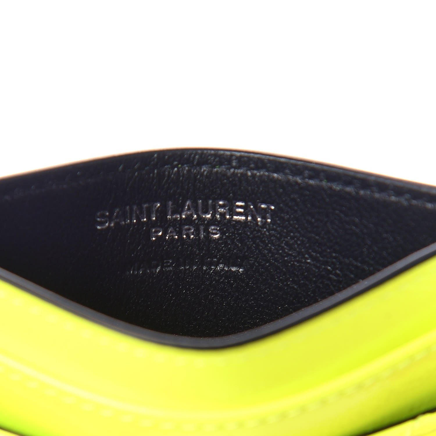 Saint Laurent Patent Grain De Poudre Matelasse Chevron Monogram Credit Card Case Neon Yellow 7 of 8