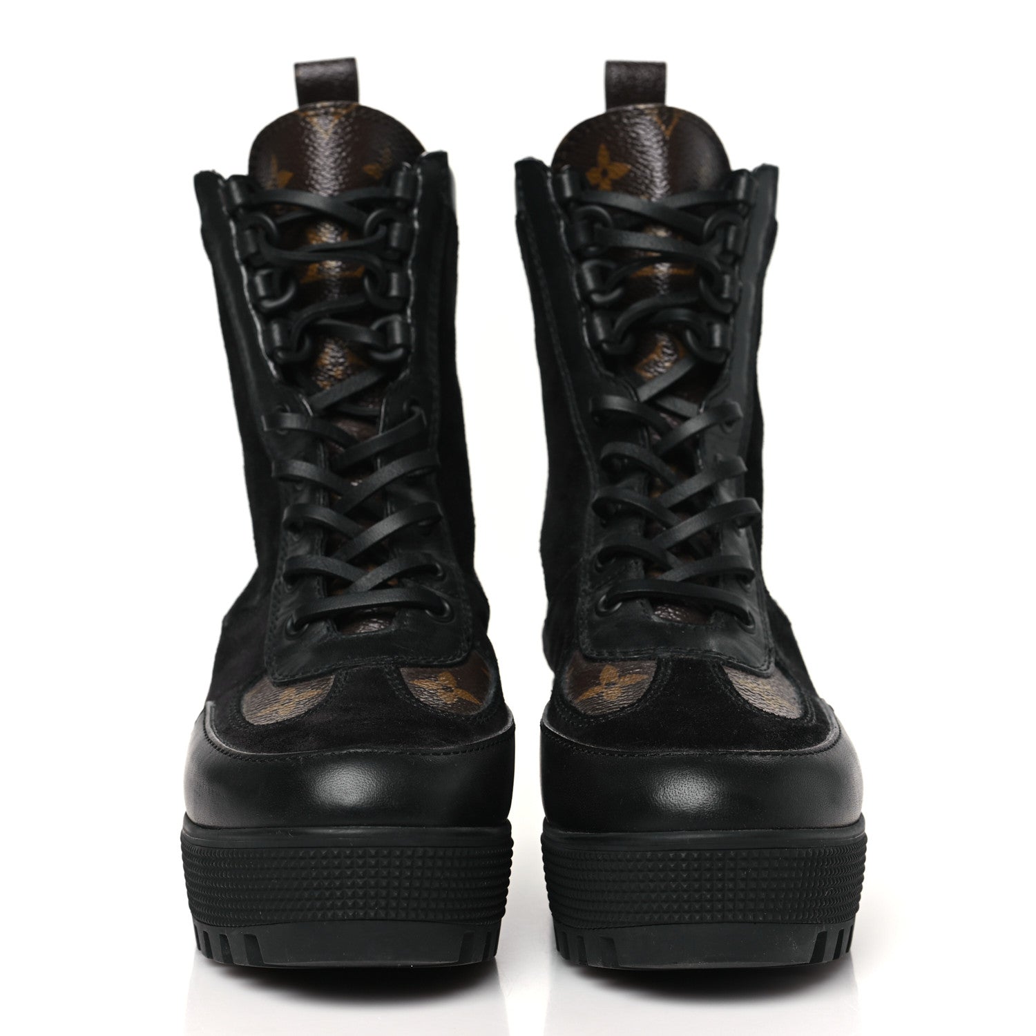 Louis Vuitton Suede Calfskin Monogram Laureate Platform Desert Boots 35 Black 3 of 9