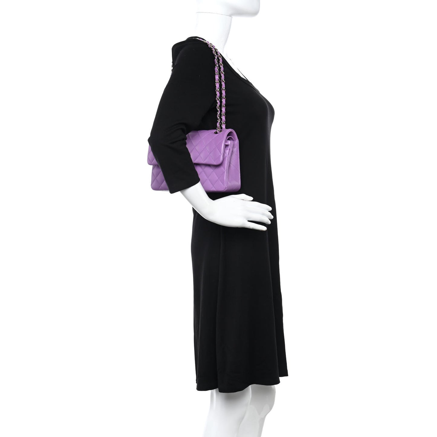 Caviar Quilted Small Double Flap Purple