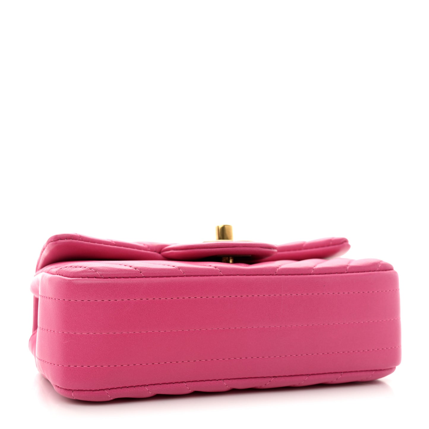 Lambskin Chevron Quilted Extra Mini Rectangular Flap Dark Pink