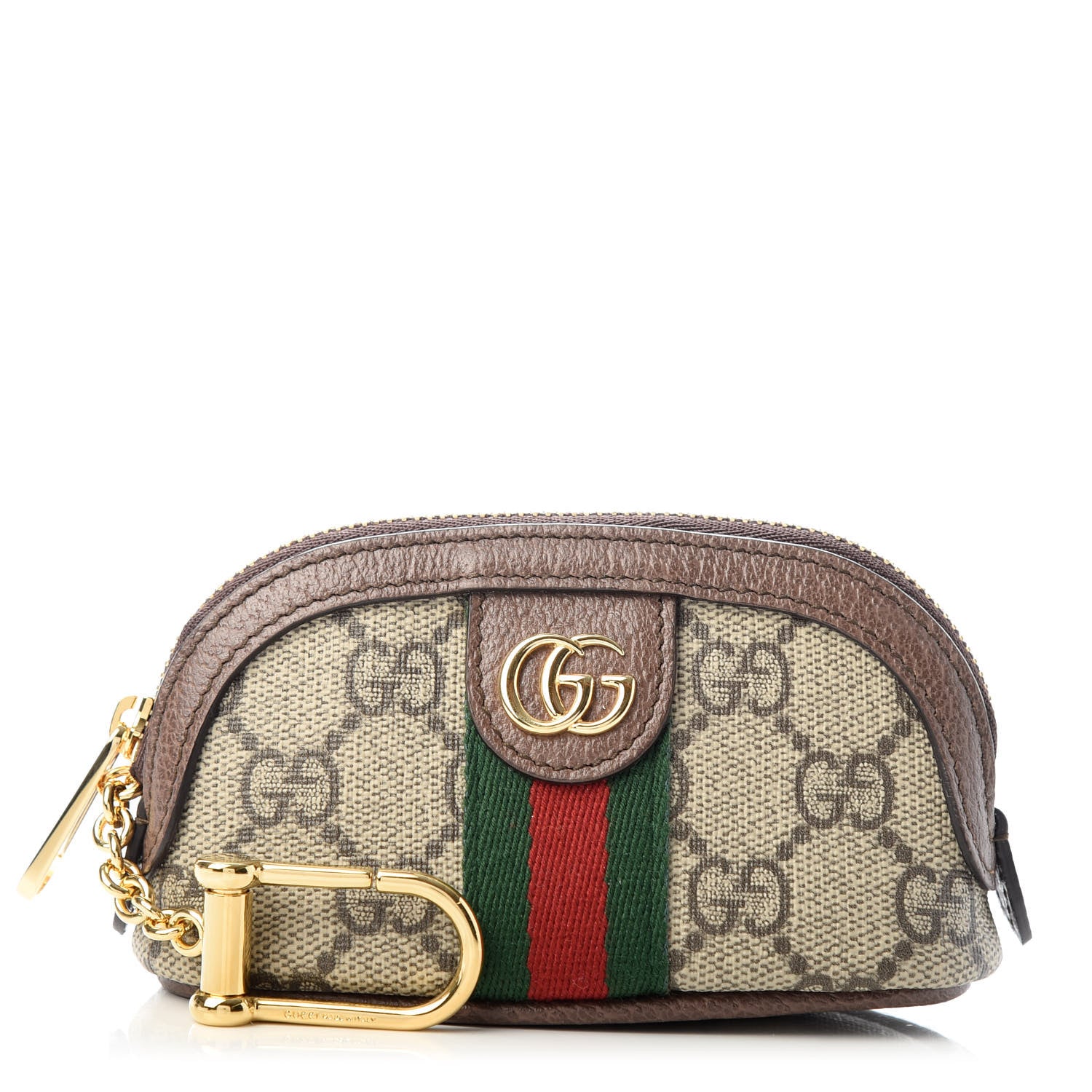 Gucci GG Supreme Monogram Web Ophidia Dome Key Pouch Beige New