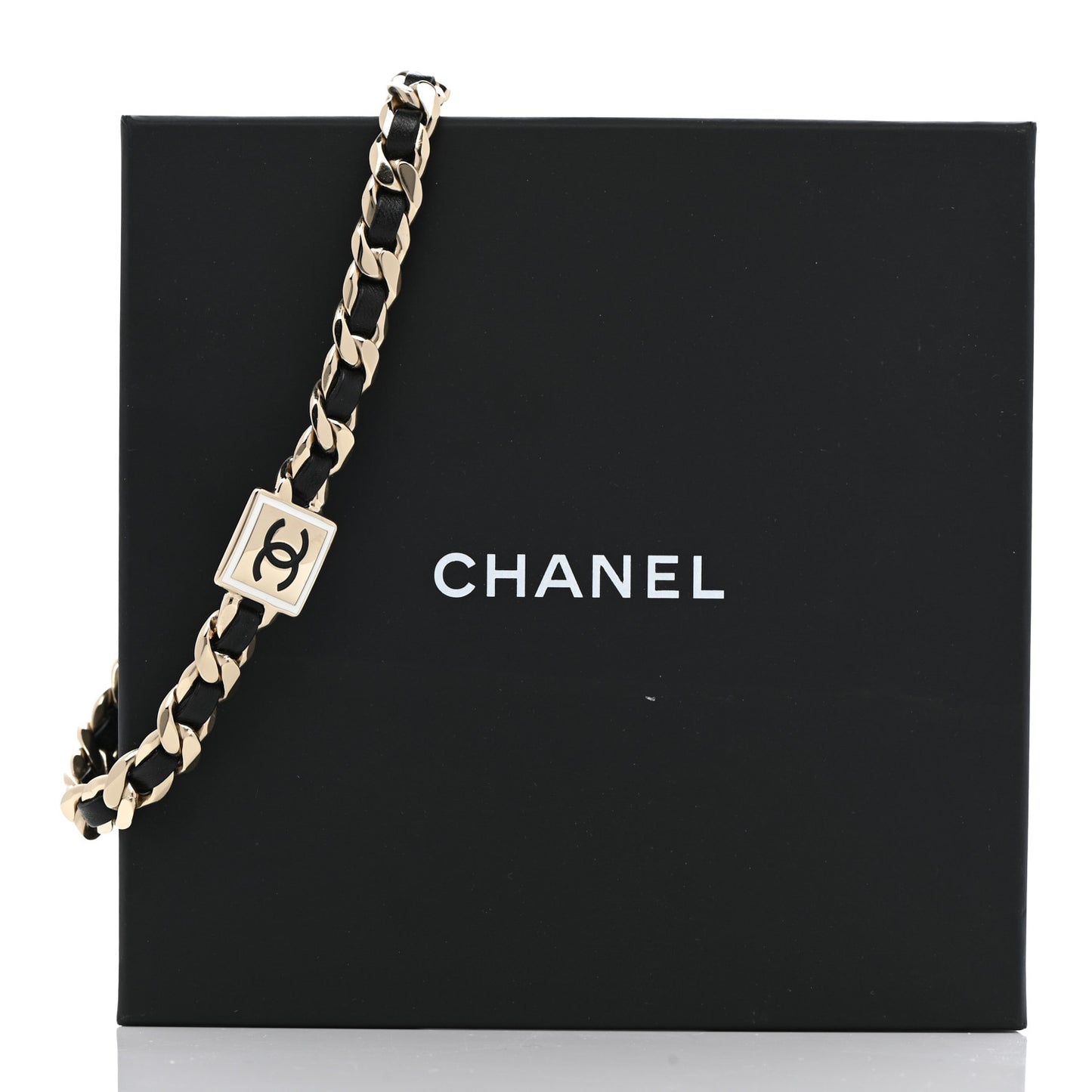 Metal Lambskin CC Square Choker Gold Black White
