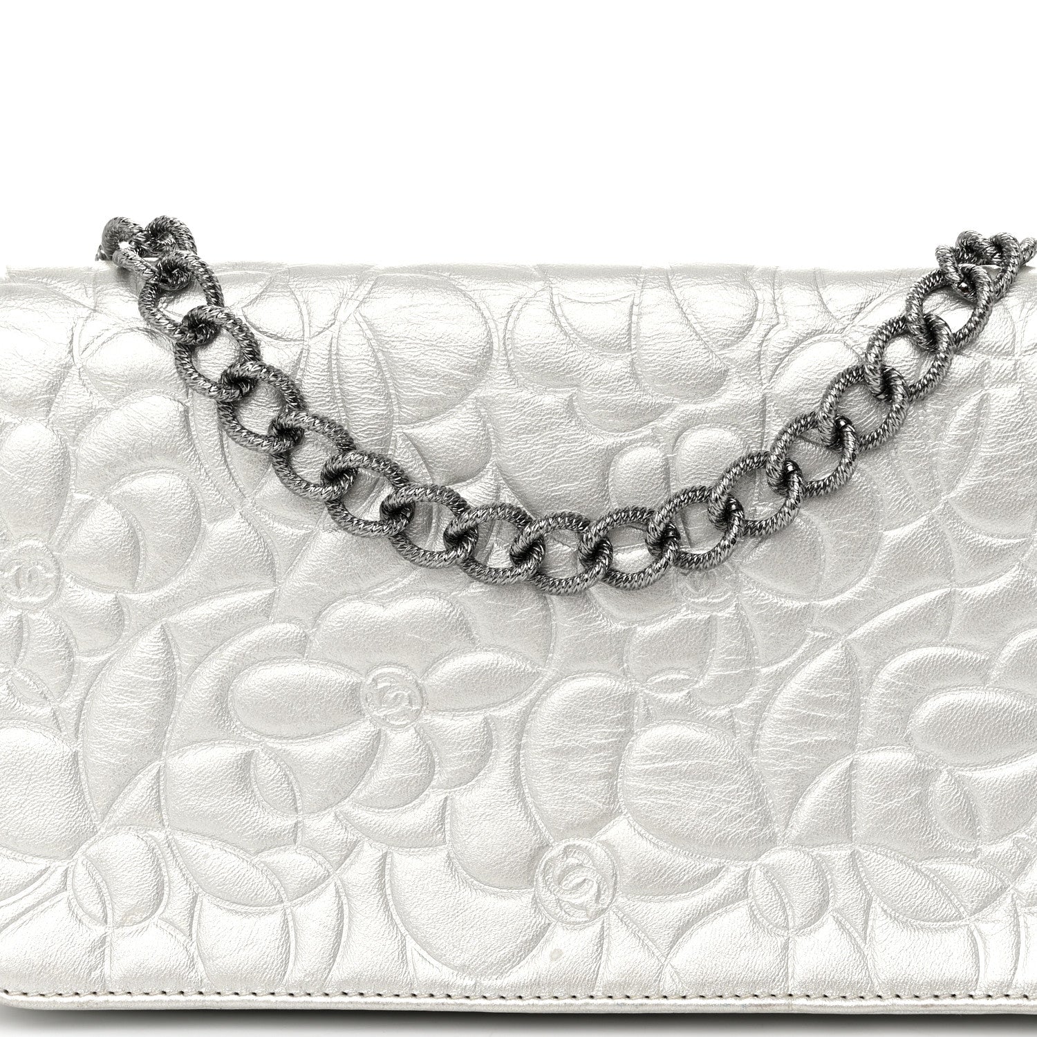Chanel Metallic Lambskin Camellia Single Flap Silver 7 of 11