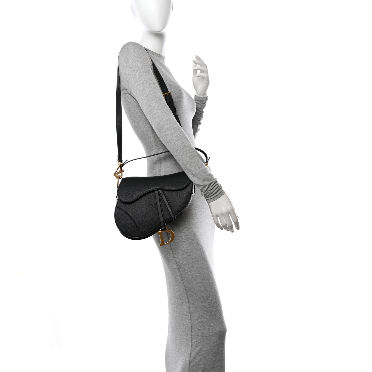 Grained Calfskin Saddle Bag With Strap Black