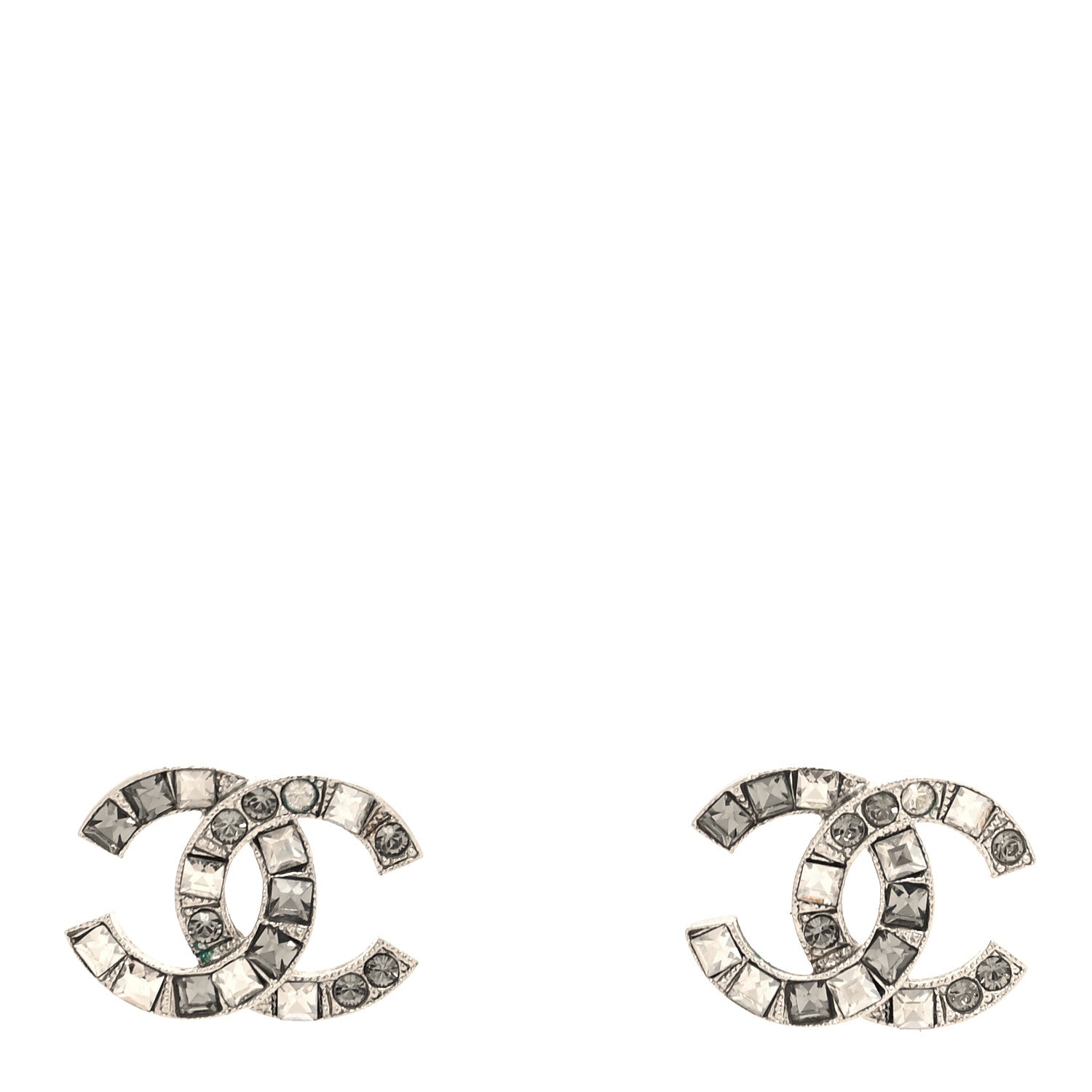Chanel Baguette Crystal CC Earrings Silver 1 of 5