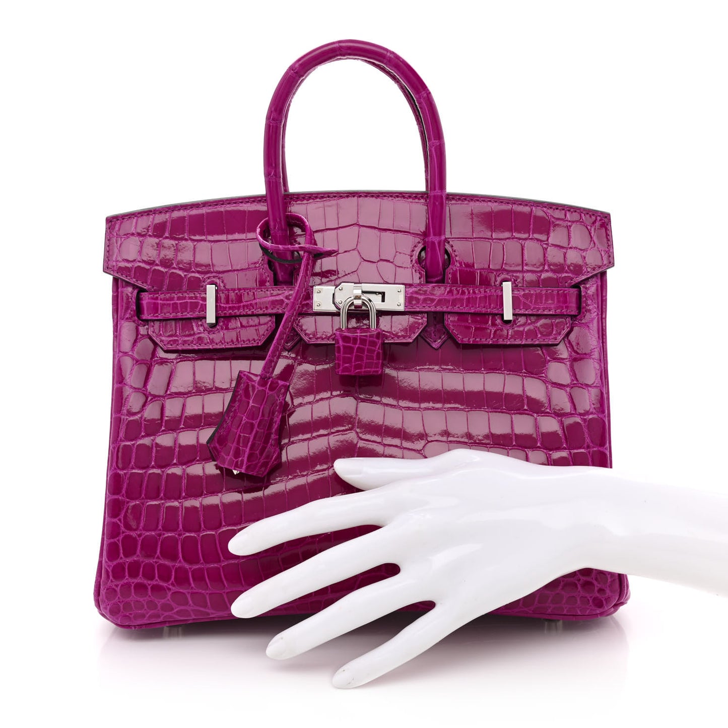 Shiny Niloticus Crocodile Birkin 25 Rose Pourpre