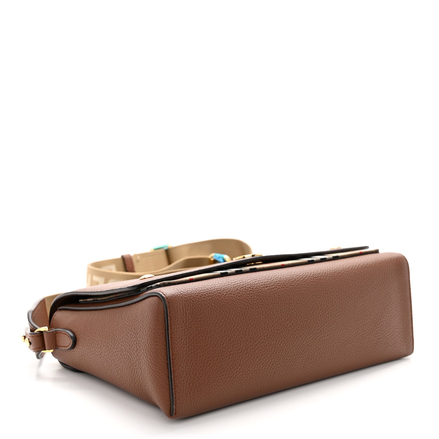 Grainy Calfskin Vintage Check Note Crossbody Bag Malt Brown