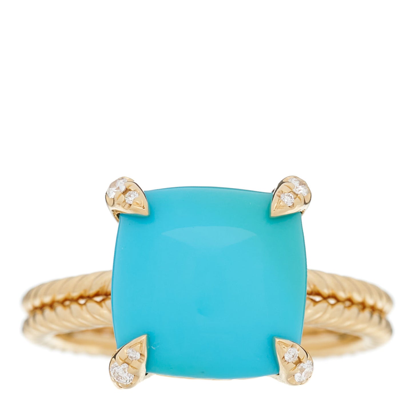 18K Yellow Gold Diamond Turquoise 11mm Chatelaine Ring 54 7