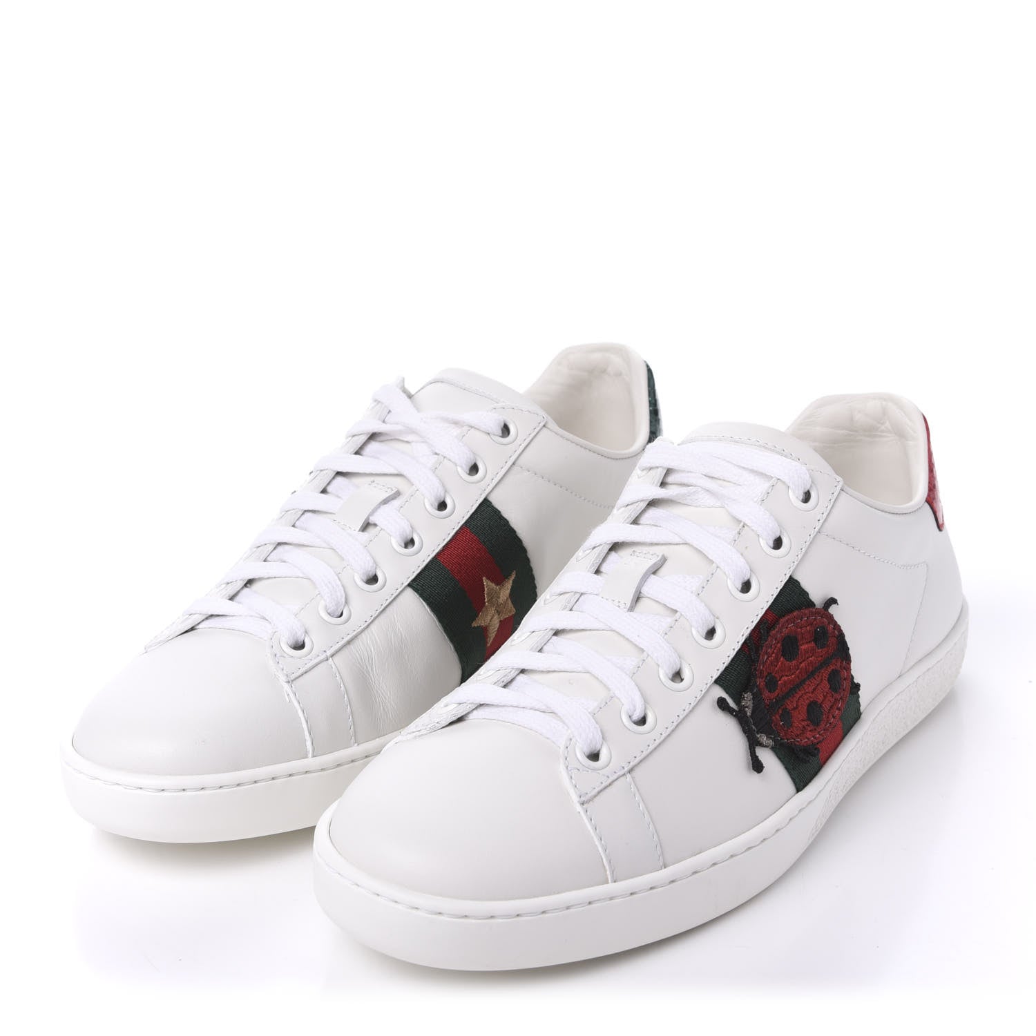 Gucci Calfskin Ayers Web Pineapple Ladybug Embroidered Womens Ace Sneakers 36.5 White 3 of 9