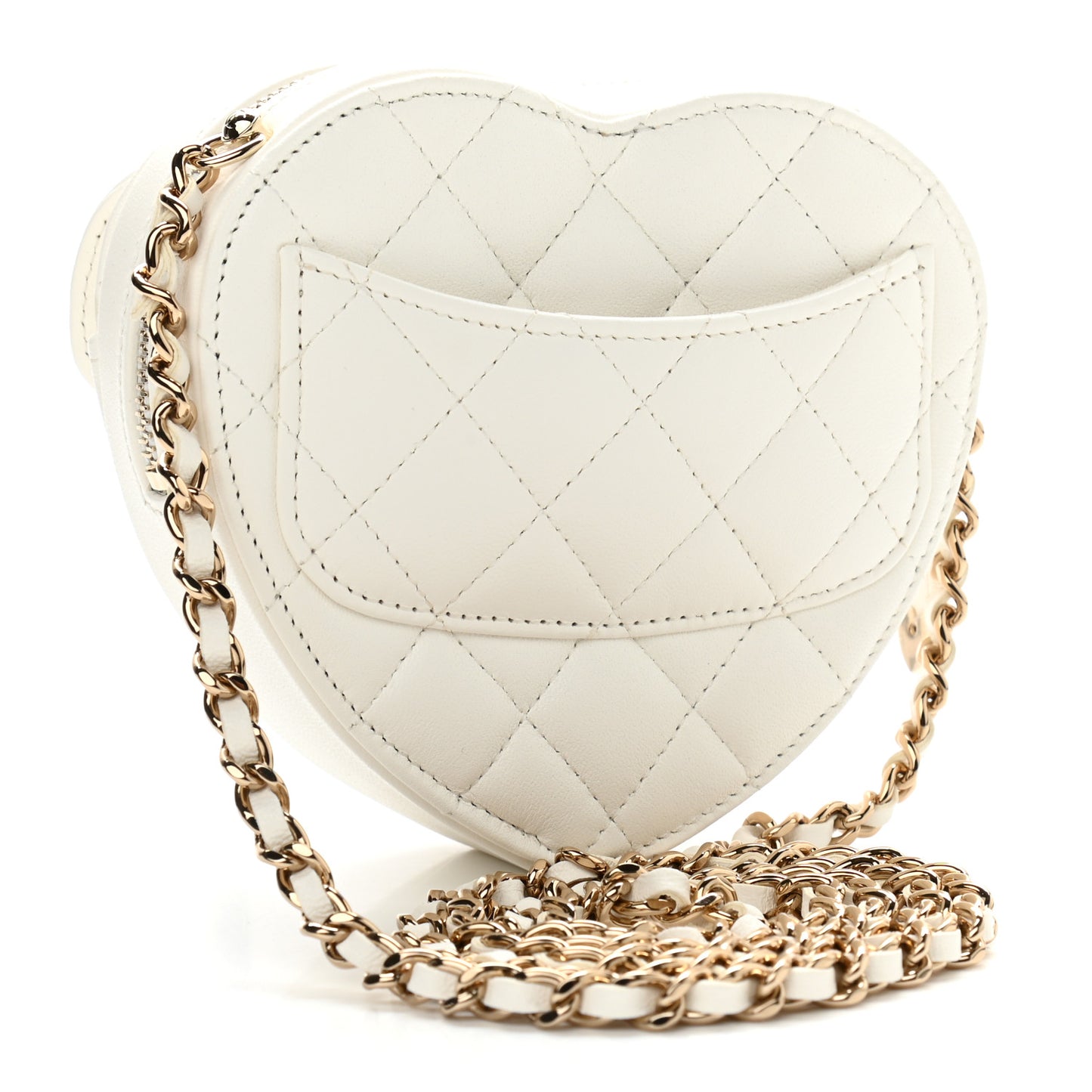 Lambskin Quilted CC In Love Heart Clutch With Chain White