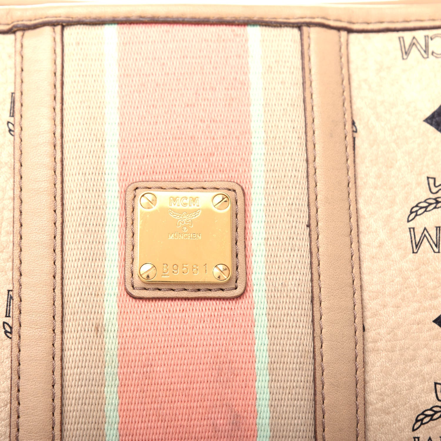MCM Visetos Striped Tote Beige 10 of 10