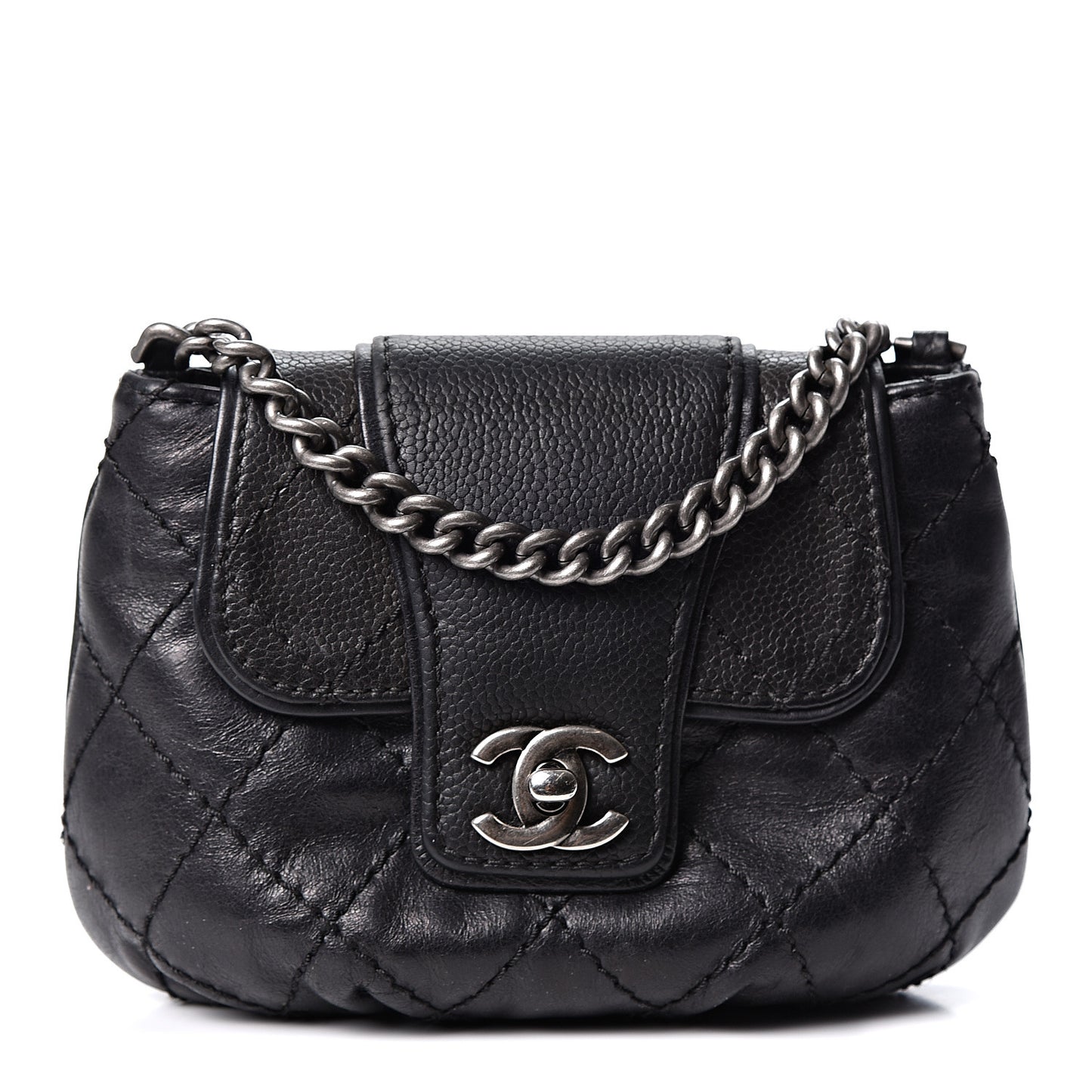 Caviar Aged Calfskin Mini Bubble Graphic Messenger Bag Black
