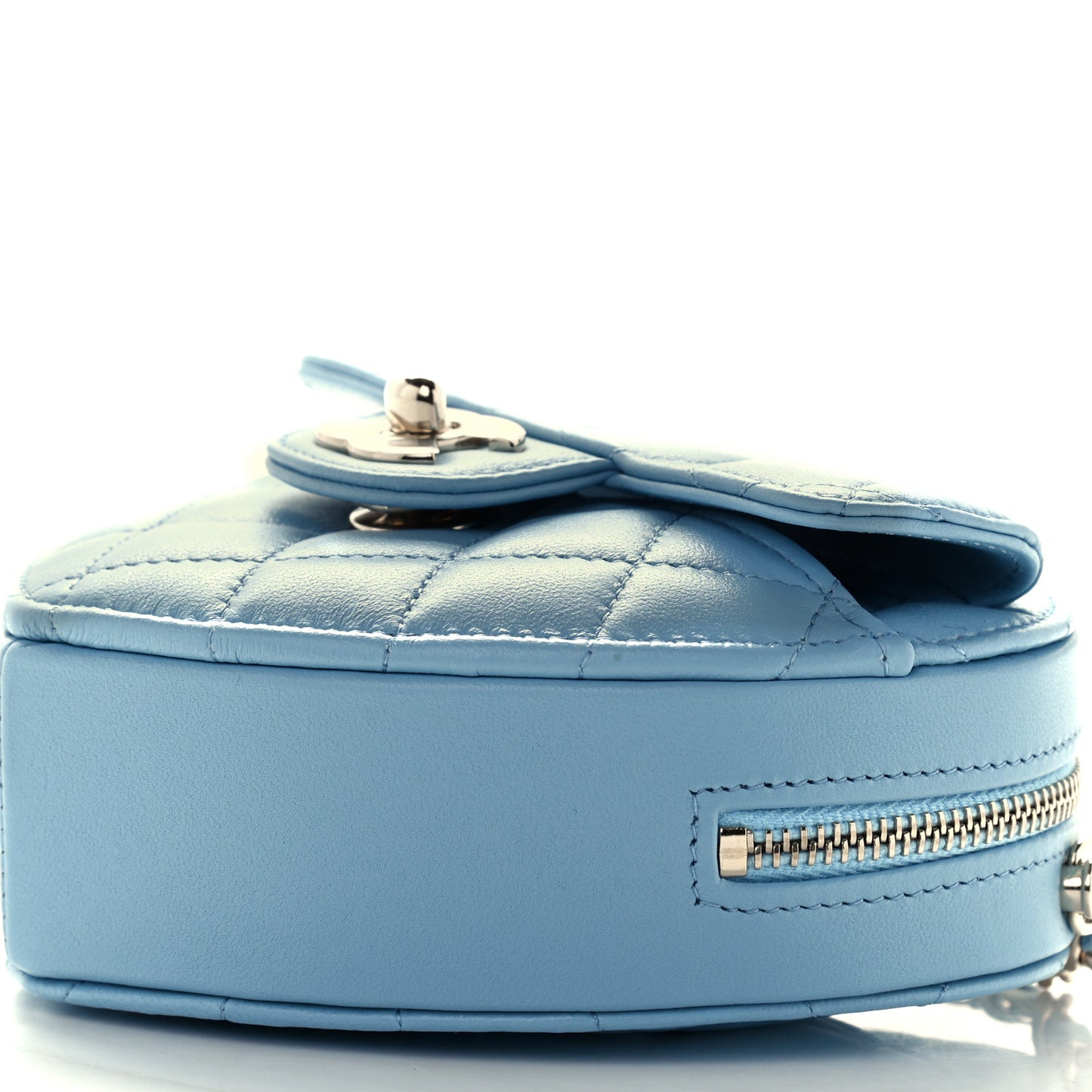 Lambskin Quilted CC In Love Heart Clutch With Chain Light Blue