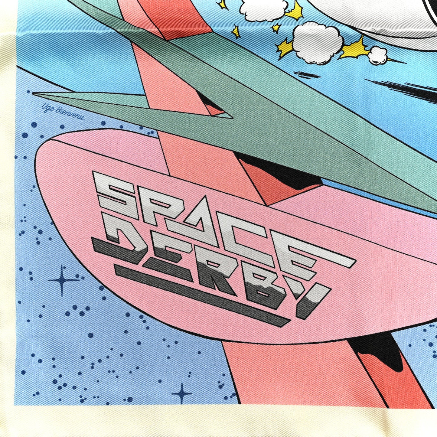 Silk Space Derby Scarf 90 Bleu Ciel Rose Vert Amande