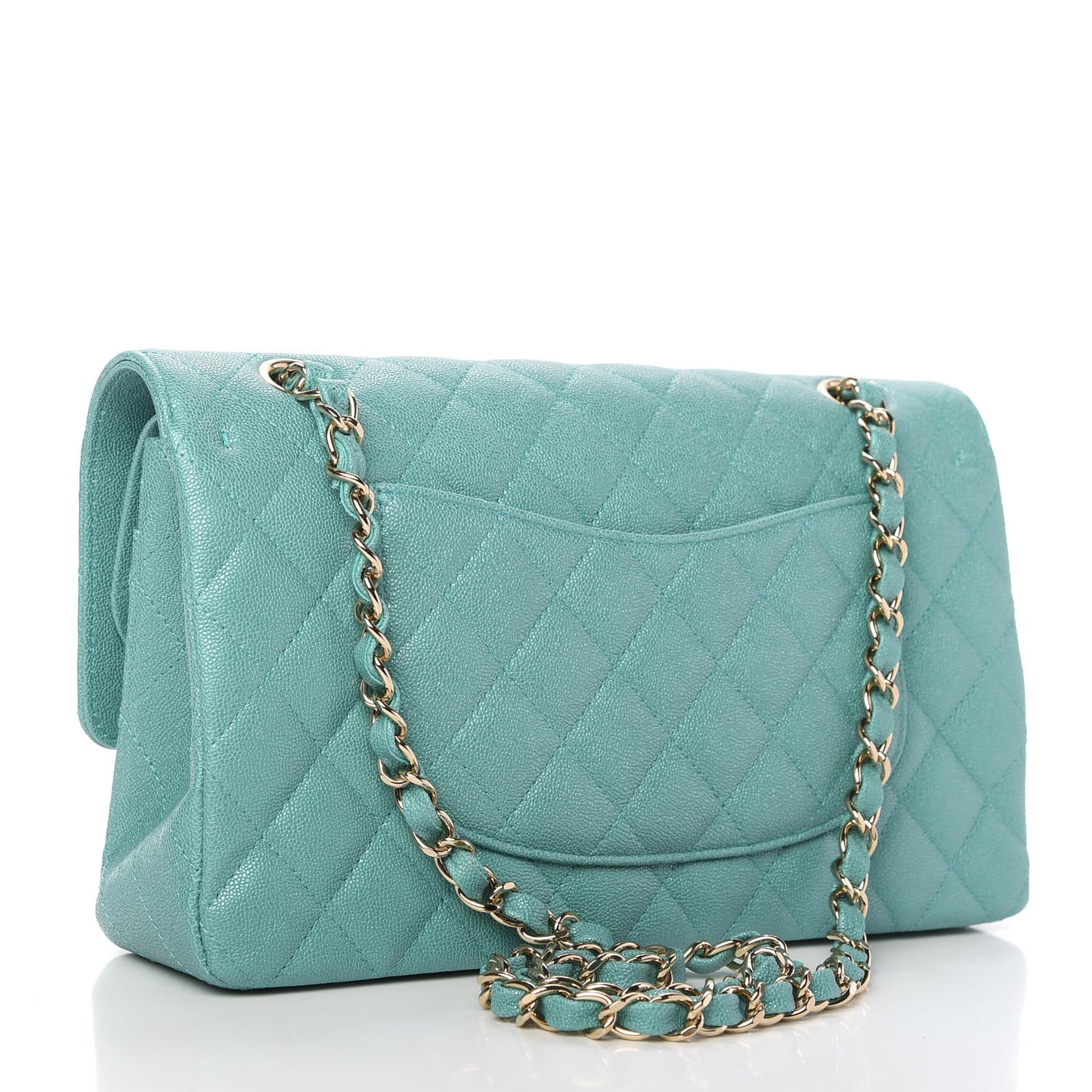 Iridescent Caviar Quilted Medium Double Flap Green