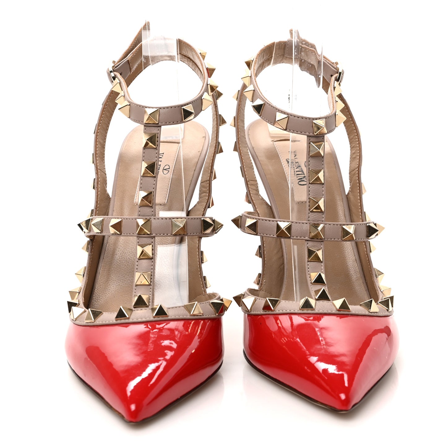 Patent Nappa Rockstud Ankle Strap 100mm Pumps 40 Rosso Valentino Poudre