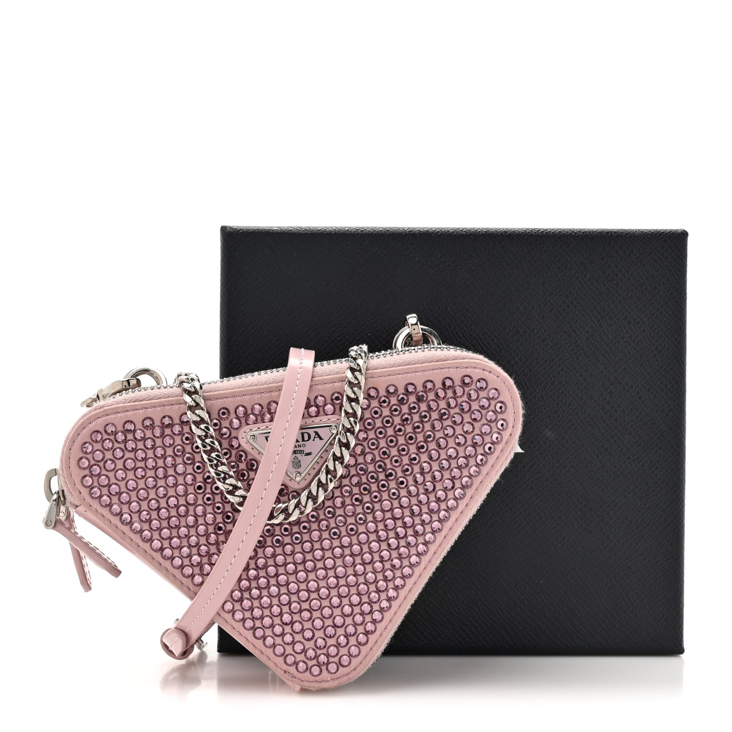 Satin Crystal Mini Triangle Crossbody Pouch Alabastro