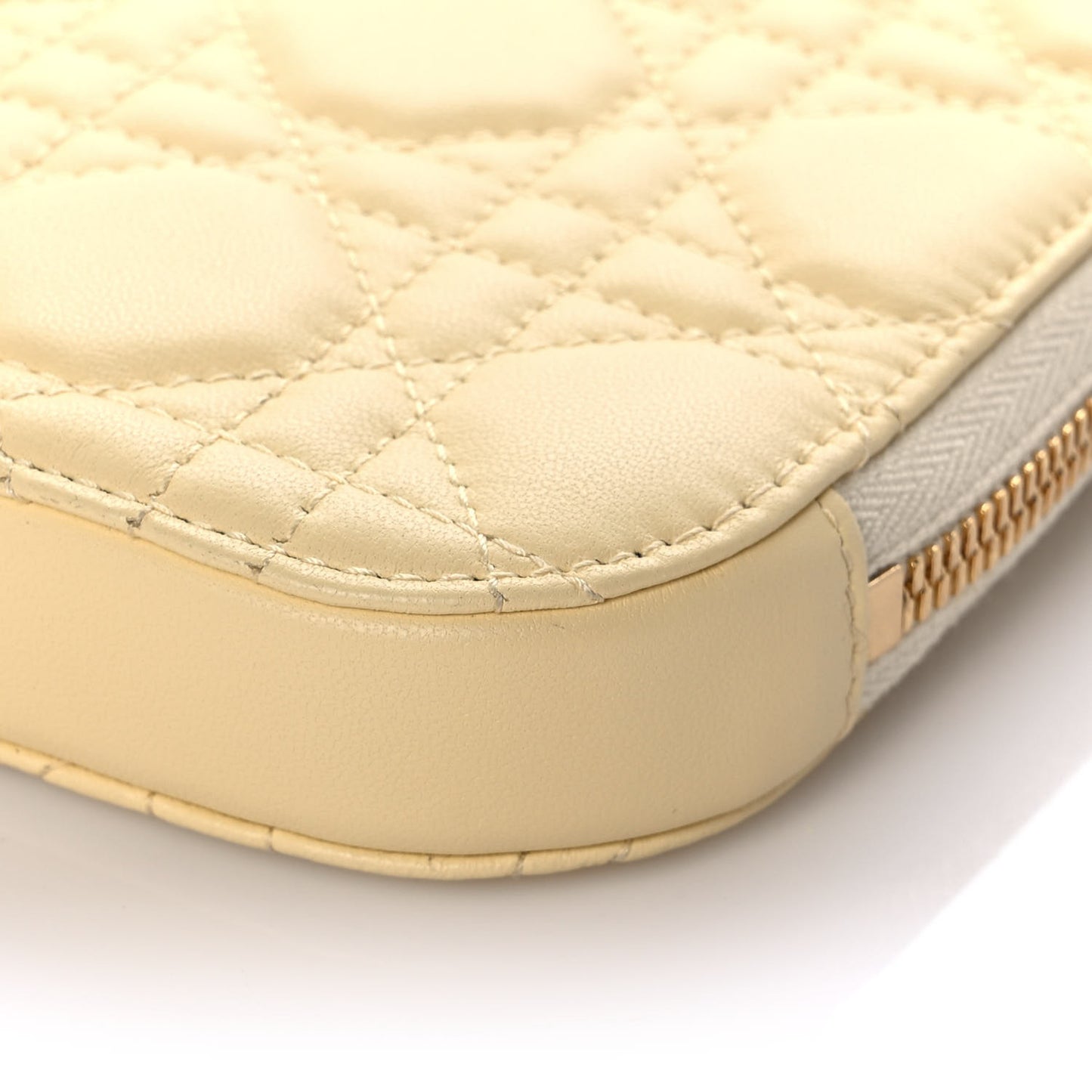 Lambskin Cannage Lady Dior Phone Holder Light Yellow