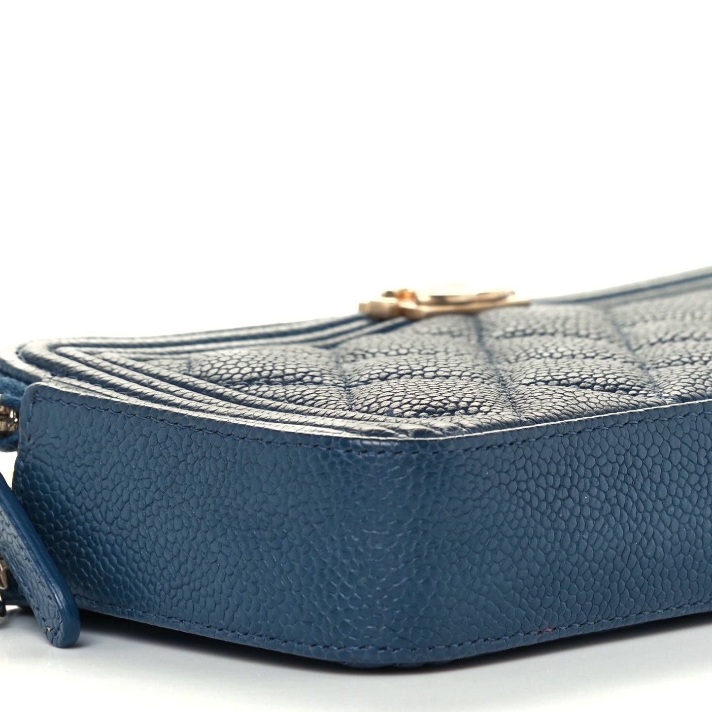 Caviar Quilted Small Boy Clutch With Chain Blue