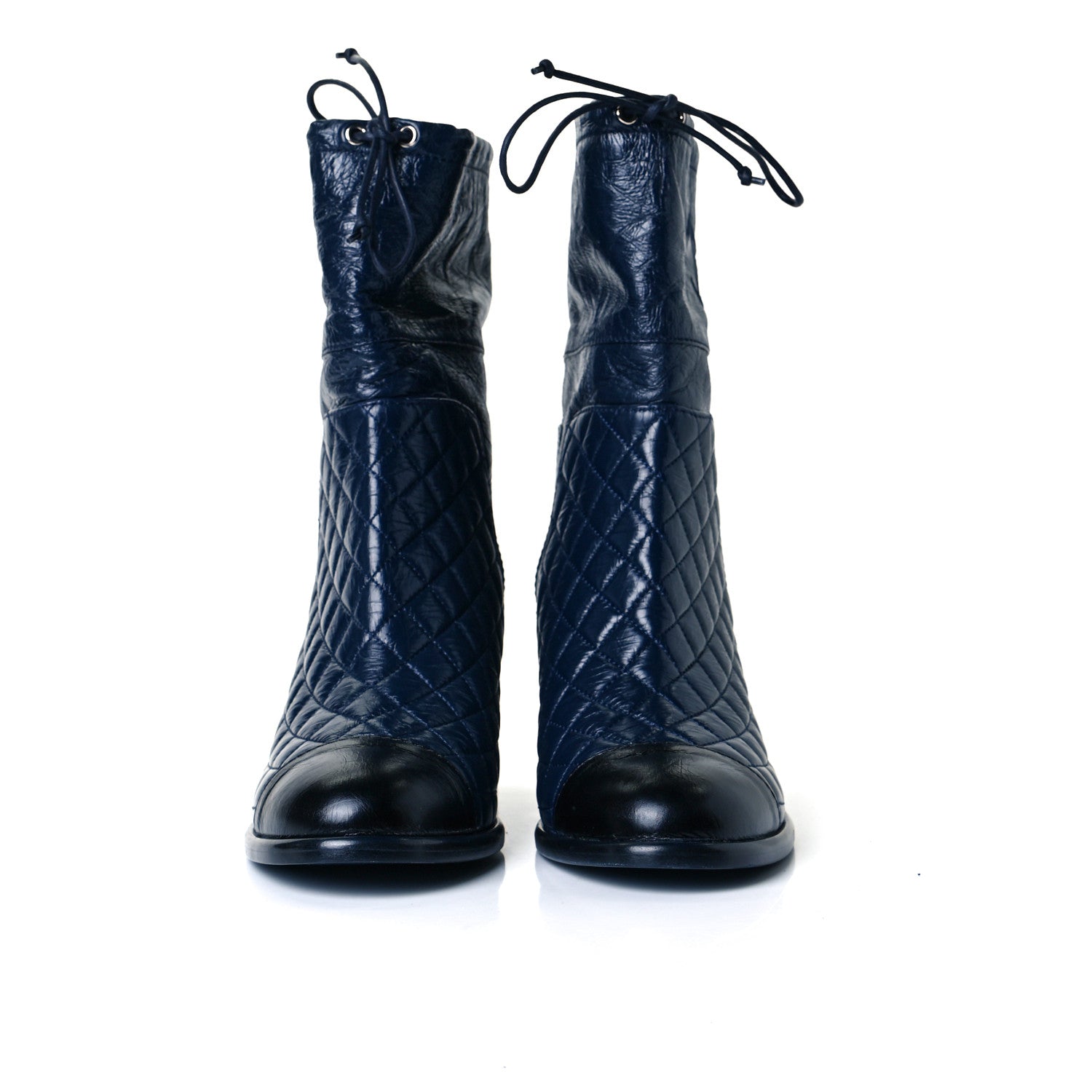 Chanel Crumpled Calfskin Quilted Cap Toe Short Boots 39.5 Blue Black 2 of 8