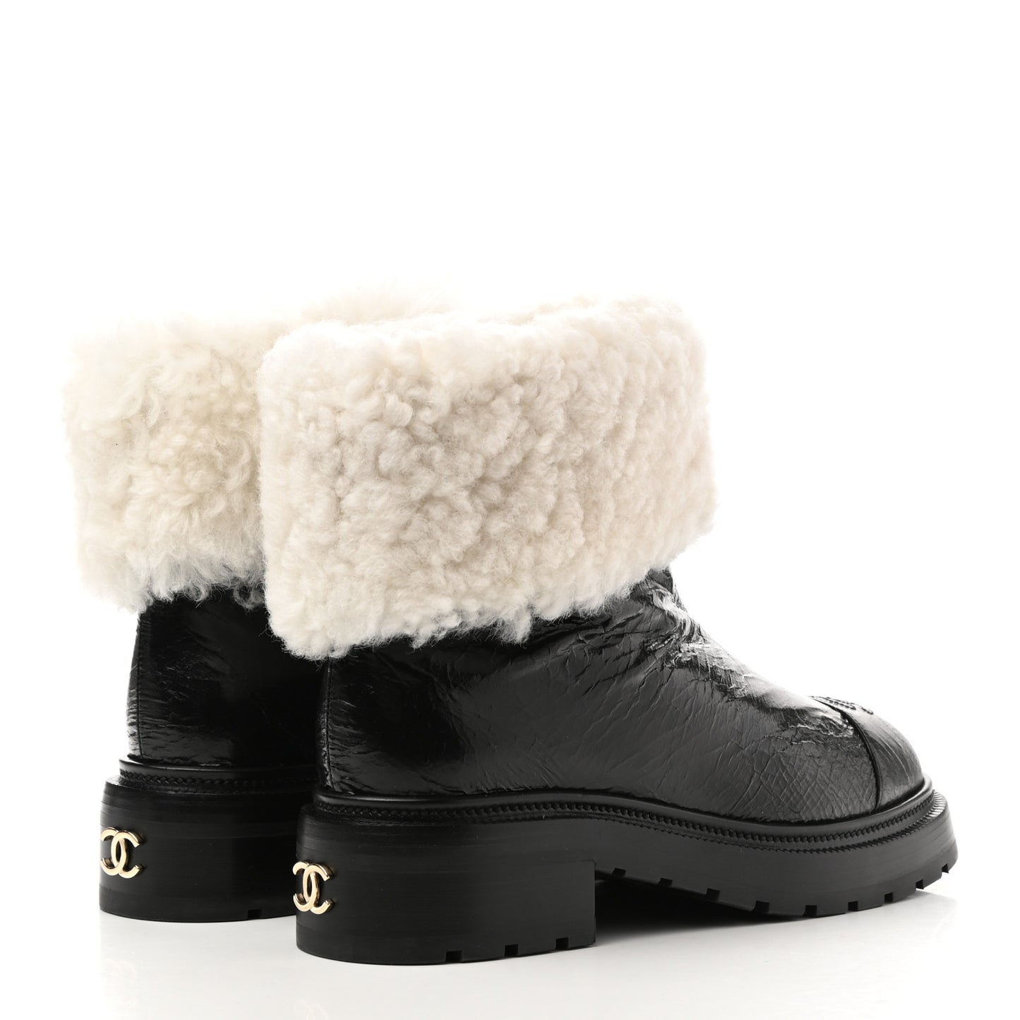 Lambskin Shearling Short Boots 38.5 Black