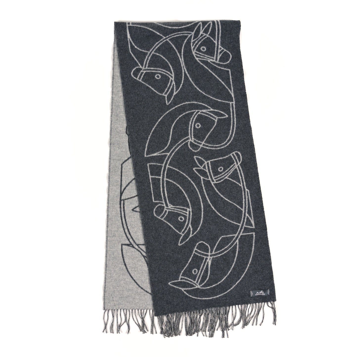 Cashmere Casaque Entrelacs Equestres Muffler Anthracite Gris Clair