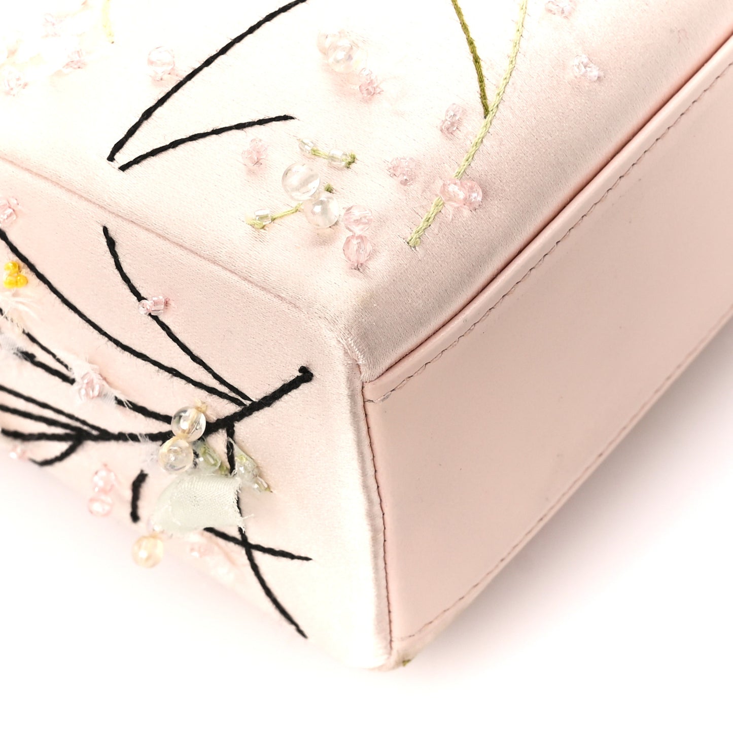 Satin Beaded Floral Embroidered Mini Lady Dior Pink