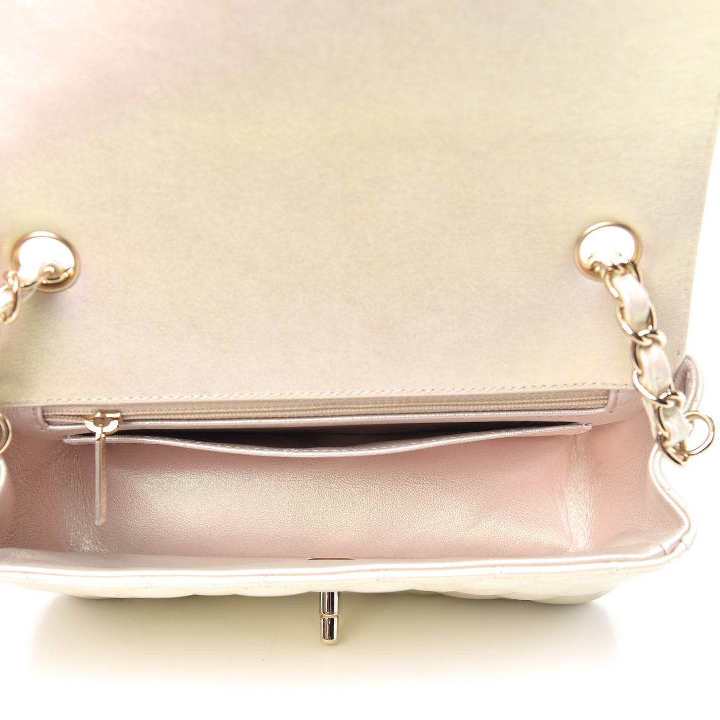 Iridescent Lambskin Quilted Mini Rectangular Flap Ivory