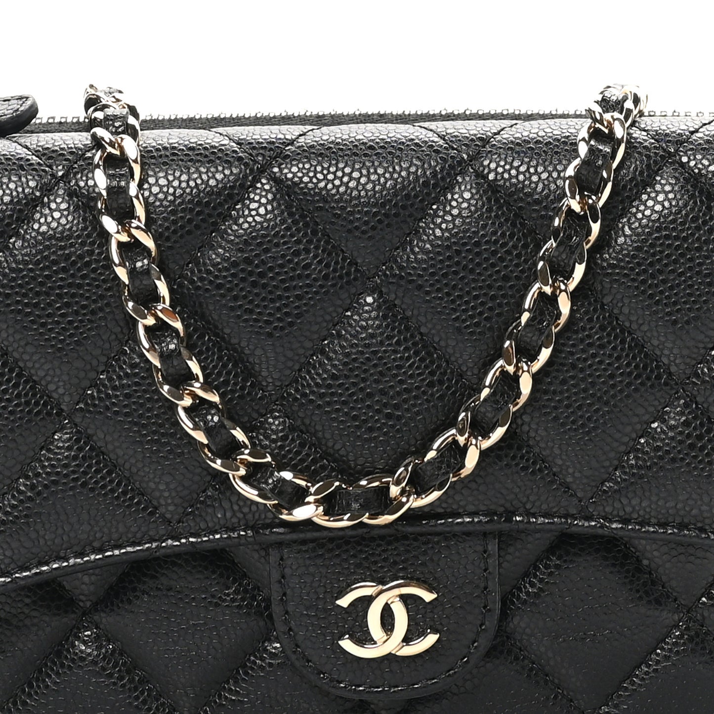 Caviar Quilted Flap Phone Holder With Chain Black