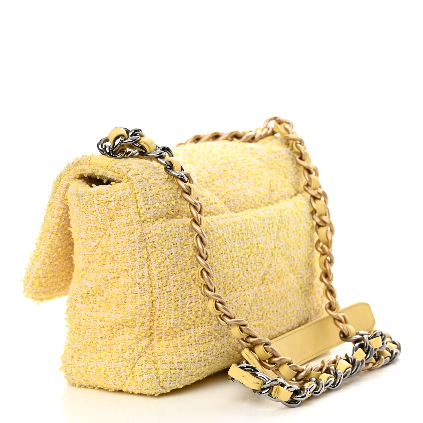 Tweed Quilted Medium Chanel 19 Flap Yellow