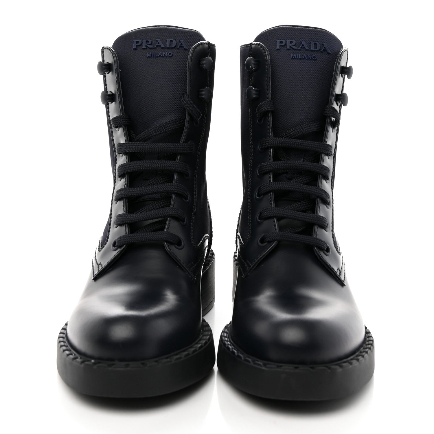 Prada Spazzolato Re-Nylon Metal Triangle Logo Womens 50mm Combat Boots 37 Blue 2 of 15