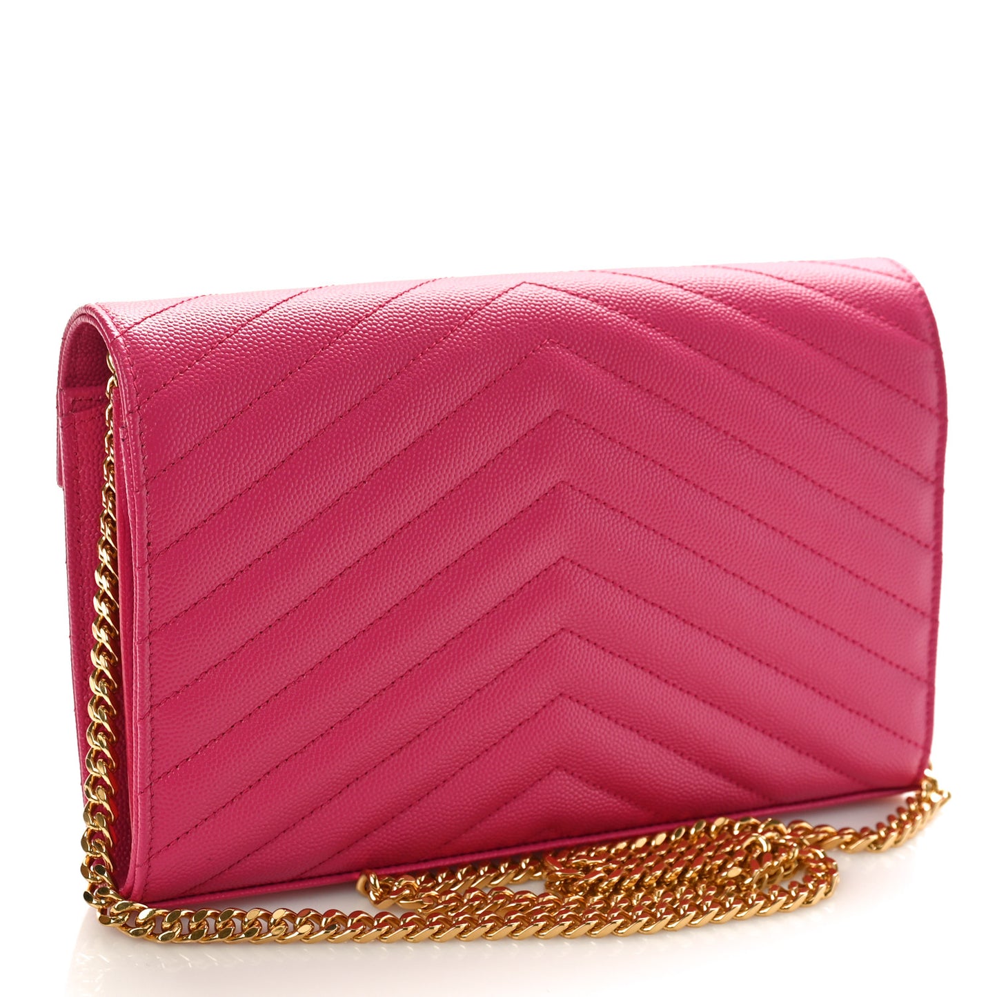 Grain De Poudre Matelasse Chevron Monogram Chain Wallet Lipstick Fuchsia