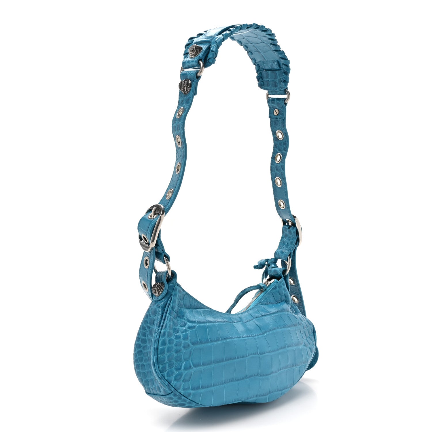 Balenciaga Extra Supple Calfskin Crocodile Embossed Le Cagole Shoulder Bag XS Cyan 5 of 12