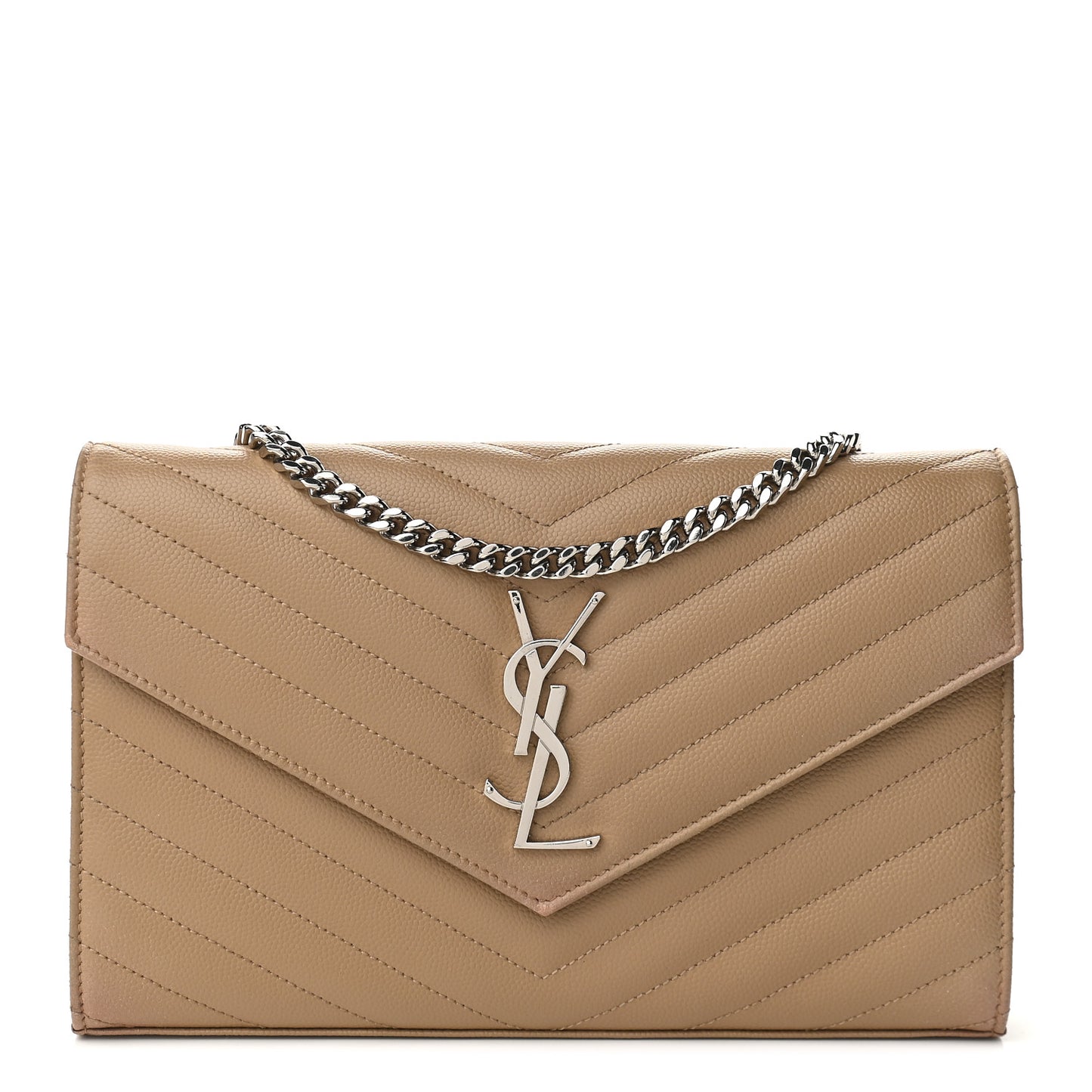 Grain De Poudre Matelasse Chevron Monogram Chain Wallet Nude Powder